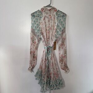 HEMANT & NANDITA Floral NWT Print Ruffled High Neck Long Sleeve Mini Dress small